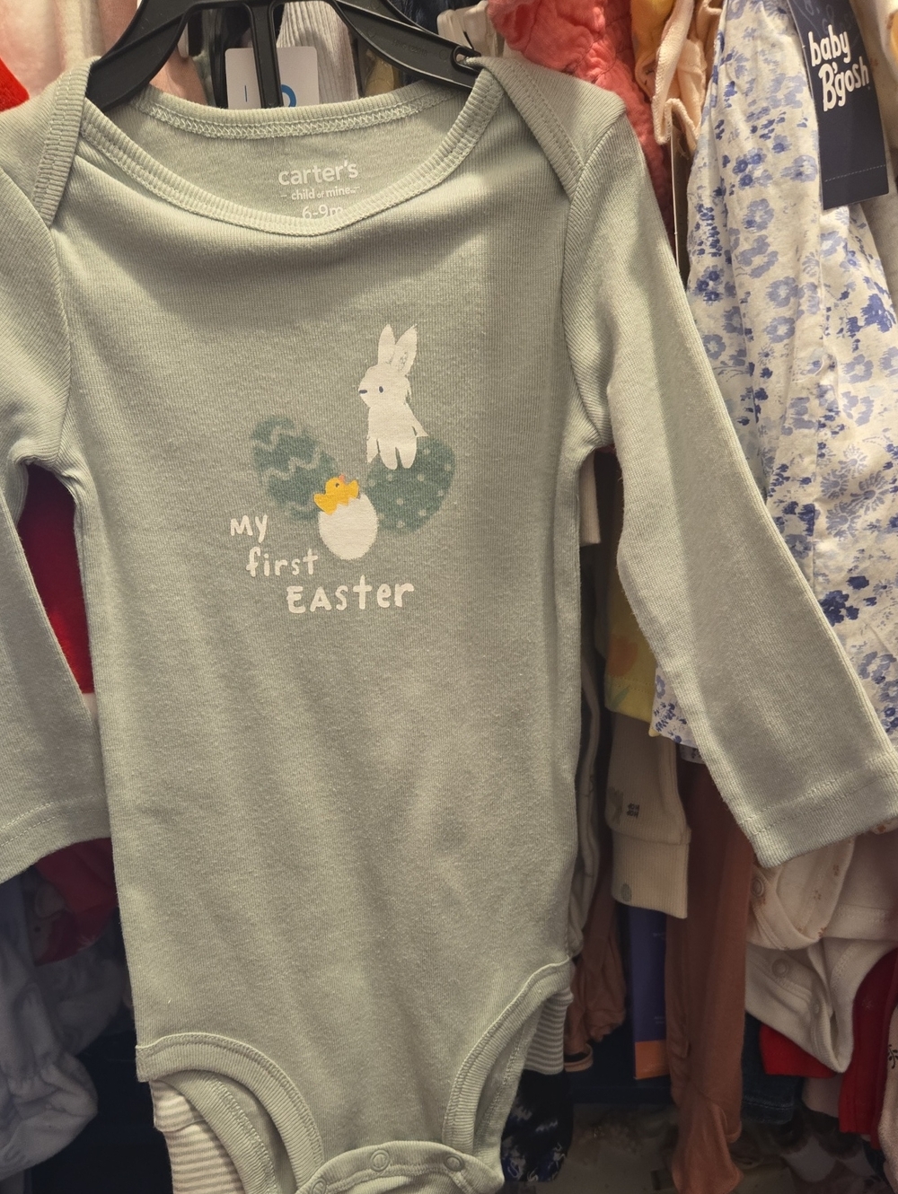 Carter's Sage Green 'My First Easter' Bunny Long Sleeve Bodysuit